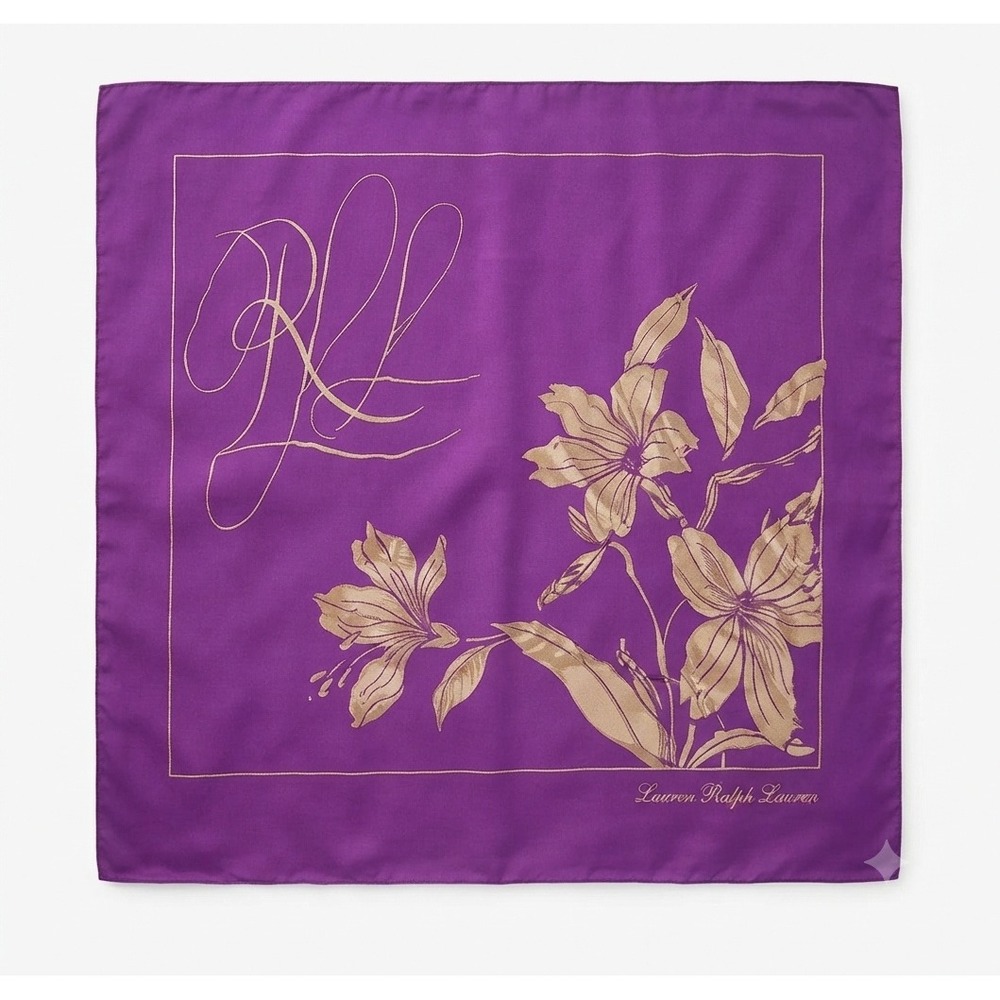 Lauren Ralph Lauren Purple Floral Silk Blend Square Scarf NWT 22×22